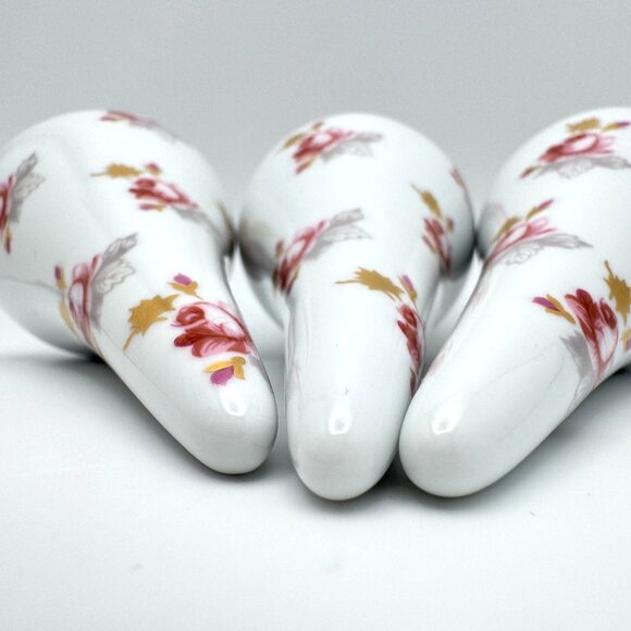 Floral Teardrop Set of 3 Christmas Holiday Ornament Hand Painted Gold Top  5.5" - Picture 10 of 10